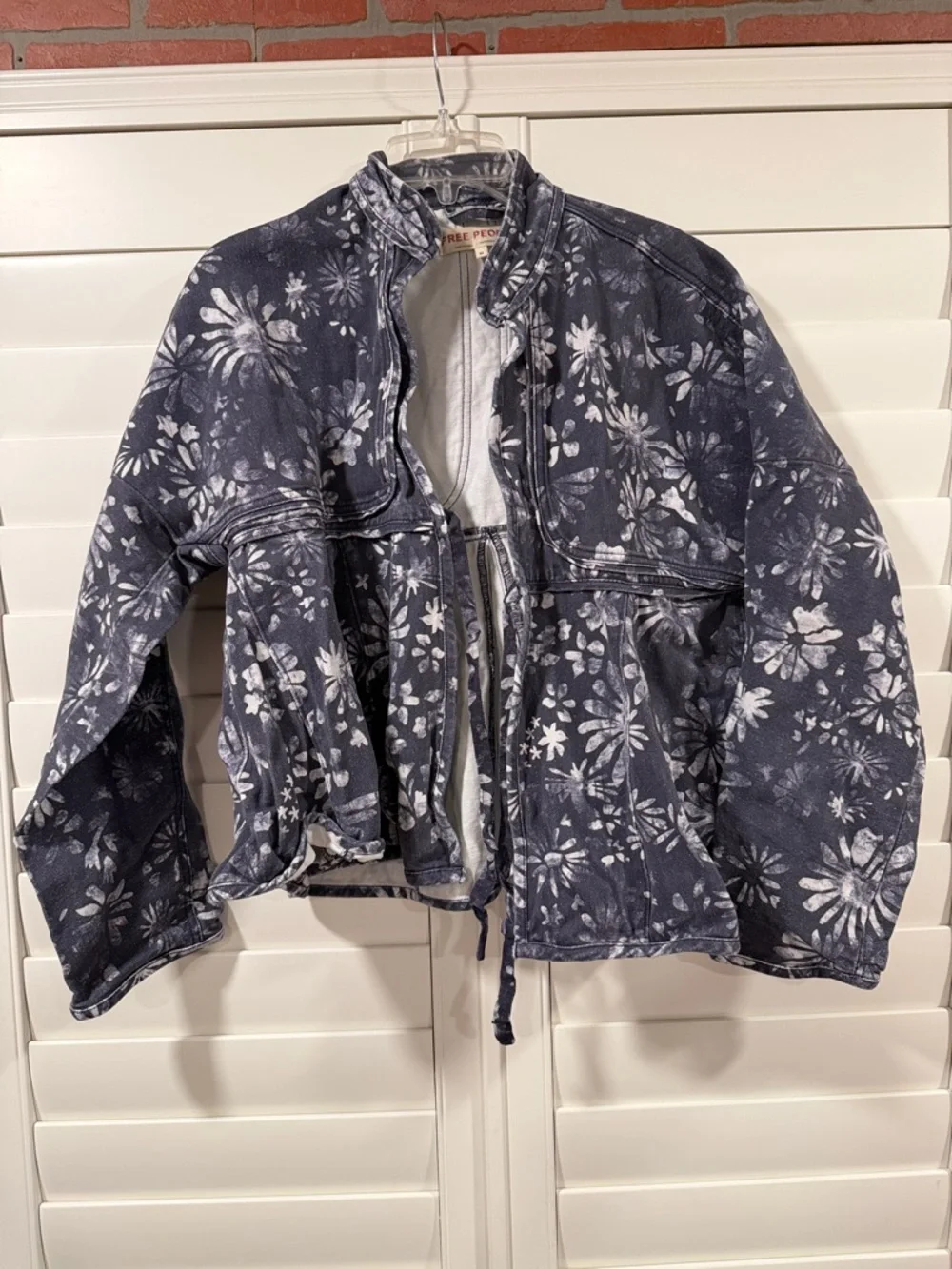 Free People Navy Blue Floral Drawstring Zip Jacket - Picture 1 of 3